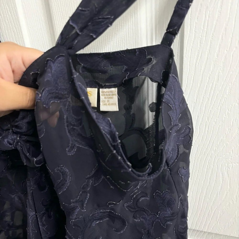 Vintage Victoria’s Secret Babydoll Lingerie Top Navy Blue Med Gold Label Sheer